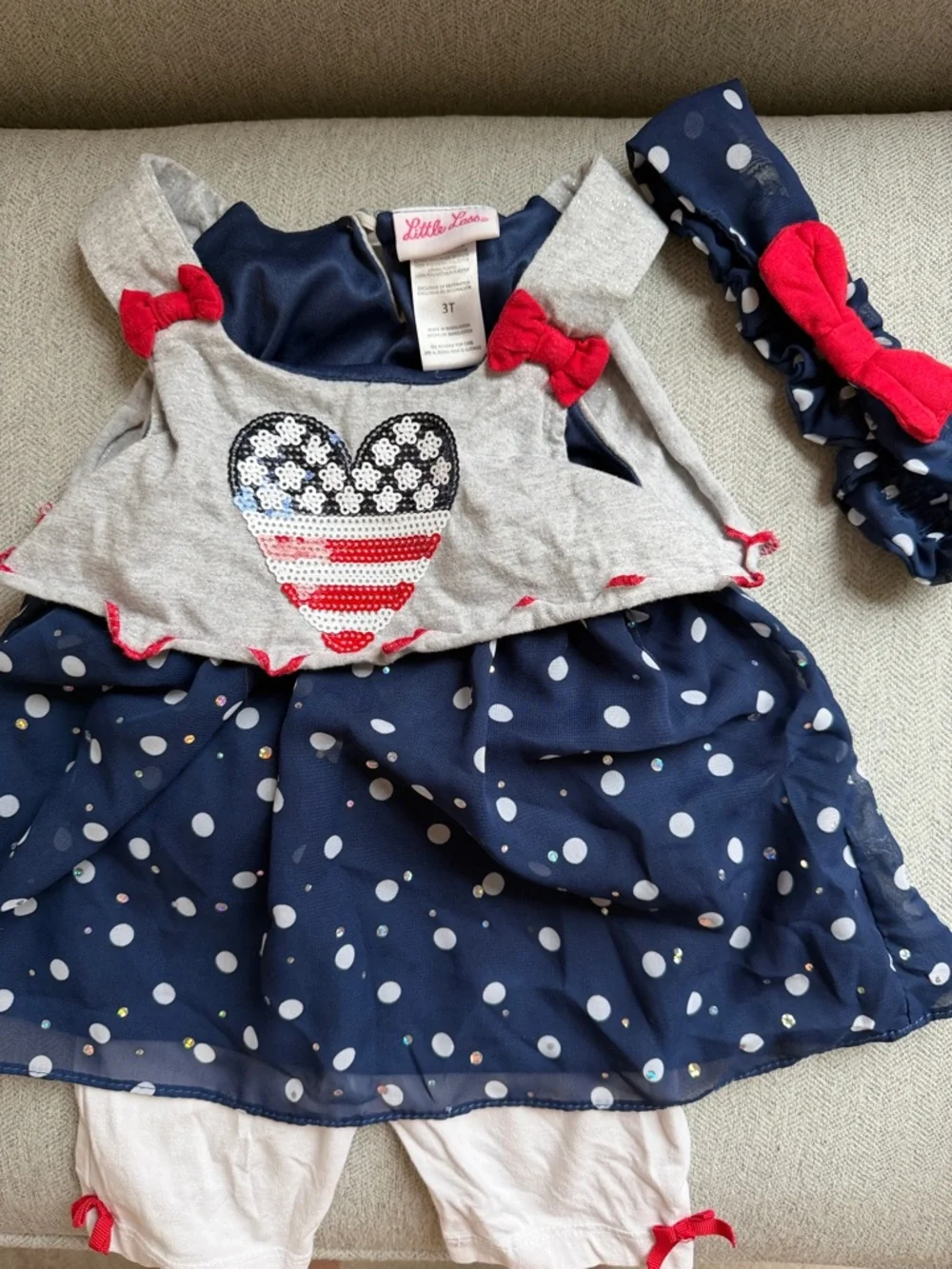 3t Little Lass Navy Polka Dot Americana 3 pc Set Outfit ♥️ ⭐️ 🇺🇸 - Picture 1 of 3
